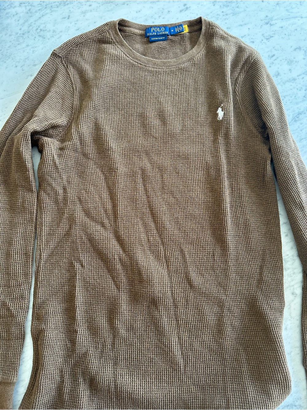 Ralph Lauren Brown Waffle Knit Crewneck Sweater